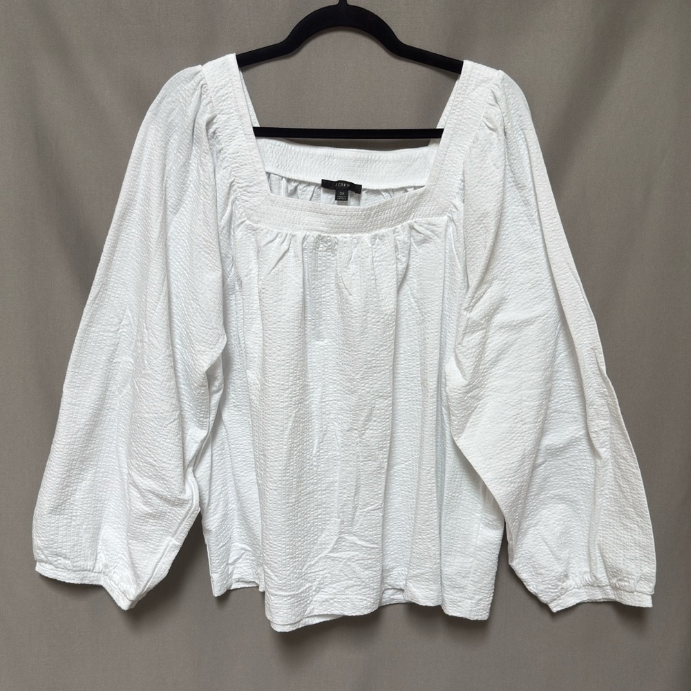 NWOT J.Crew Square Neck Seersucker Top Plus Size 3X White Balloon Sleeves Cotton
